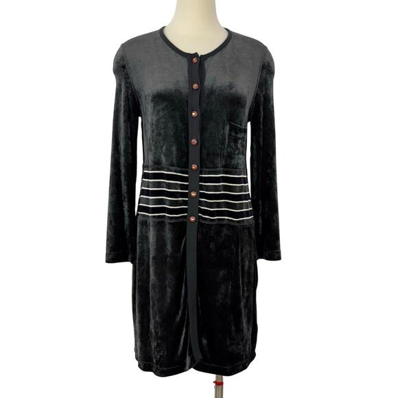 Sonia Rykiel Paris Long Duster Velvet Cardigan Button Up in Dark Gray L - Picture 1 of 10